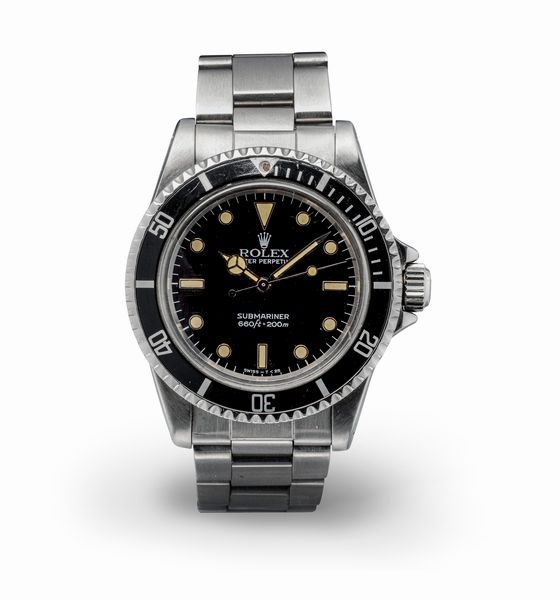 ROLEX : Iconico Submariner ref 5513 in acciaio inossidabile transizionale con vetro plastica e quadrante nero lucido Bicchierini, movimento automatico e bracciale Oyster  - Asta Orologi da Polso e da Tasca - Associazione Nazionale - Case d'Asta italiane