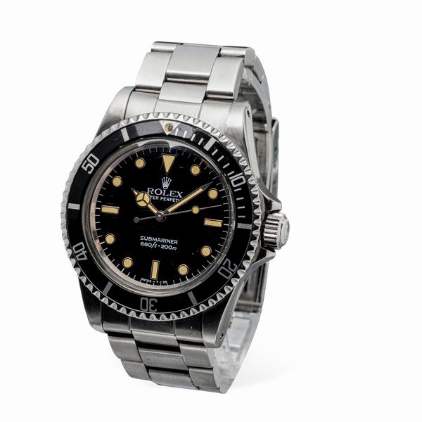 ROLEX : Iconico Submariner ref 5513 in acciaio inossidabile transizionale con vetro plastica e quadrante nero lucido Bicchierini, movimento automatico e bracciale Oyster  - Asta Orologi da Polso e da Tasca - Associazione Nazionale - Case d'Asta italiane