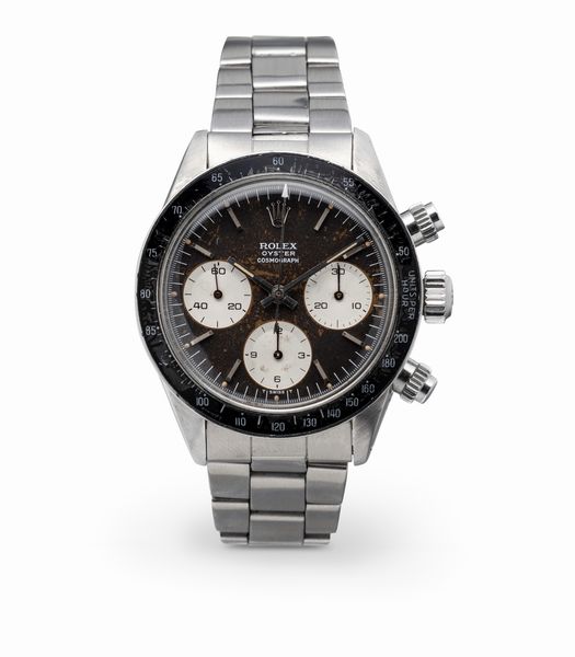 ROLEX : Iconico e ricercato Cosmograph Daytona ref 6263 in acciaio, quadrante nero virato Tropical ghiera in bachelite nera e tasti a vite  - Asta Orologi da Polso e da Tasca - Associazione Nazionale - Case d'Asta italiane