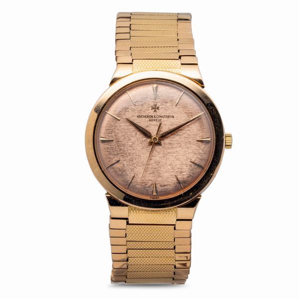 Vacheron & Constantin : Elegante e raffinato solotempo in oro rosa 18k, quadrante rosa con texture orizzontale, bracciale integrato movimento a carica manuale con punzone di ginevra e regolazione a collo di cigno  - Asta Orologi da Polso e da Tasca - Associazione Nazionale - Case d'Asta italiane