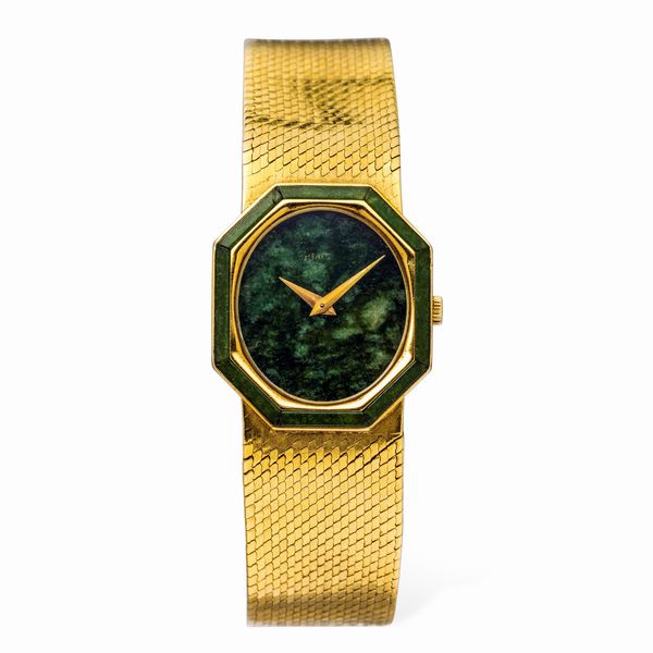 Piaget : Elegante orologio di forma ottagonale in oro giallo impreziosito da quadrante e ghiera in Giadeite, movimento a carica manuale e bracciale in oro giallo integrato  - Asta Orologi da Polso e da Tasca - Associazione Nazionale - Case d'Asta italiane