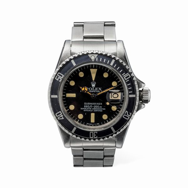 ROLEX : Sportivo Submariner ref 1680 in acciaio, quadrante nero opaco con pallettoni al trizio, ghiera girevole nera metallica lievemente sbiadita, movimento automatico con datario  - Asta Orologi da Polso e da Tasca - Associazione Nazionale - Case d'Asta italiane