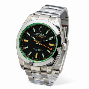 ROLEX : Antimagnetico ed elegante orologio Milgauss ref 116400GV in acciaio, quadrante nero e vetro verde, NOS con pellicole accompagnato da scatola e garanzia  - Asta Orologi da Polso e da Tasca - Associazione Nazionale - Case d'Asta italiane