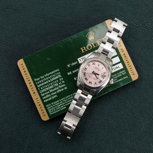 ROLEX : Sportivo e fine Lady Datejust ref 179160 in acciaio, quadrante rosa con numeri Romani, ghiera bombata bracciale Oyster accompagnato da scatole e garanzia  - Asta Orologi da Polso e da Tasca - Associazione Nazionale - Case d'Asta italiane