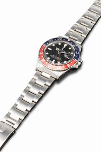 ROLEX : Iconico e sportivo GMT Master Pepsi ref 1675 in acciaio inossidabile quadrante nero opaco con pallettoni al trizio ghiera bicolore con doppio fuso orario Storia colori Pepsi  - Asta Orologi da Polso e da Tasca - Associazione Nazionale - Case d'Asta italiane