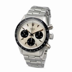 ROLEX : Raro e ricercato Cosmograph Daytona ref 6240 in acciaio con ghiera in bachelite e tasti a vite Millerighe, quadrante argentato Gren e contatori neri a contrasto  - Asta Orologi da Polso e da Tasca - Associazione Nazionale - Case d'Asta italiane