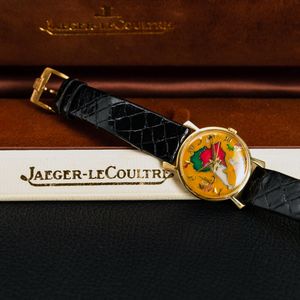 Jaeger-LeCoultre : Elegante e raro orologio con quadrante Cloisonn fatto a mano rappresentante il continente Sud America su fondo giallo, cassa di forma in oro giallo 18k, carica manuale, accompagnato da scatola ed estratto d'archivio  - Asta Orologi da Polso e da Tasca - Associazione Nazionale - Case d'Asta italiane