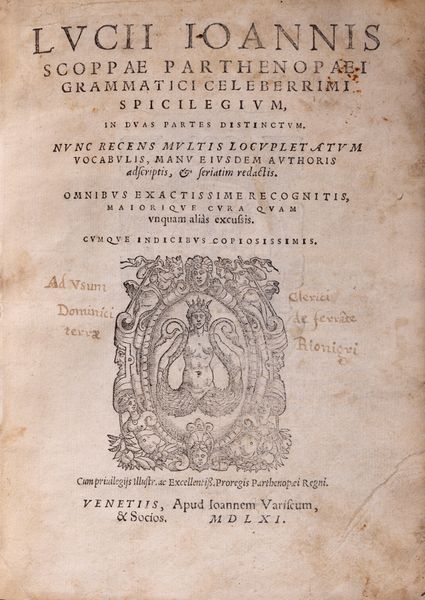 Luigi Giovanni Scoppa : Spicilegium, in duas partes distinctum, nunc recens multis locupletatum vocabulis, manu ejusdem authoris adscriptis et seriatim redactis  - Asta Libri, Autografi e Stampe - Associazione Nazionale - Case d'Asta italiane