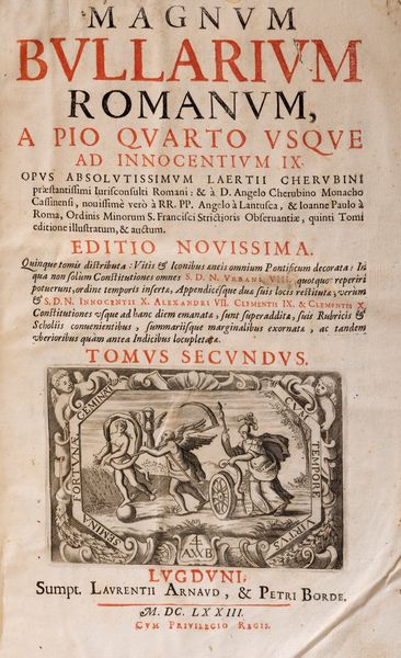 Chiesa Cattolica : Magnum Bullarium Romanum ab Leone Magno usque ad S.D.N. Clementem X opus absolutissimum laertii cherubini  - Asta Libri, Autografi e Stampe - Associazione Nazionale - Case d'Asta italiane