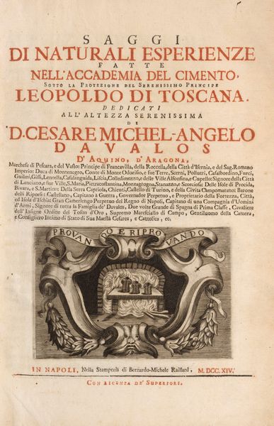 Magalotti, Lorenzo : Saggi di naturali esperienze fatte nell'Accademia del Cimento  - Asta Libri, Autografi e Stampe - Associazione Nazionale - Case d'Asta italiane