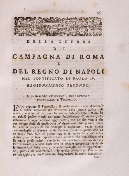 Alessandro Andrea : Della guerra di Campagna di Roma e del regno di Napoli nel pontificato di Paolo IV. l'anno MDLVI e LVII  - Asta Libri, Autografi e Stampe - Associazione Nazionale - Case d'Asta italiane