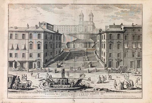 Giuseppe Vasi : Prospetto della scala, che da piazza di  Spagna  conduce  alla chiesa, convento della SS.M .Trinit, sul monte Pincio  - Asta Libri, Autografi e Stampe - Associazione Nazionale - Case d'Asta italiane