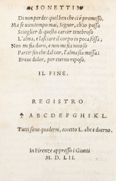 Domenico  Burchiello : I Sonetti del Burchiello, et di Messer Antonio Alamanni, alla Burchiellesca  - Asta Libri, Autografi e Stampe - Associazione Nazionale - Case d'Asta italiane