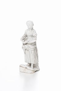 Figurina Ragazza con loca<BR>Torino, Manifattura di Vinovo, periodo Hannong, Gioanetti, verso il 1779-1780  - Asta Maioliche e Porcellane - Associazione Nazionale - Case d'Asta italiane