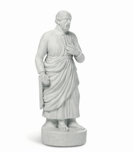 Figura di San Tommaso<BR>Torino, Manifattura di Vinovo, periodo Lomello, 1815-1825  - Asta Maioliche e Porcellane - Associazione Nazionale - Case d'Asta italiane