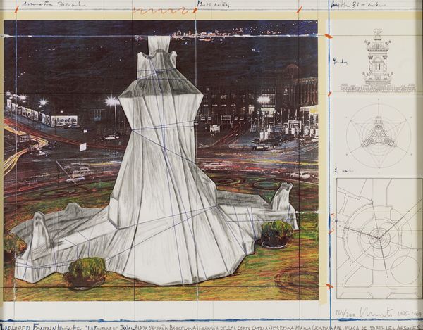 Christo : Wrapped fountain, Project for la Fontana de Jujol, Plaza de Espana, Barcelona  - Asta Arte Moderna e Contemporanea - Associazione Nazionale - Case d'Asta italiane