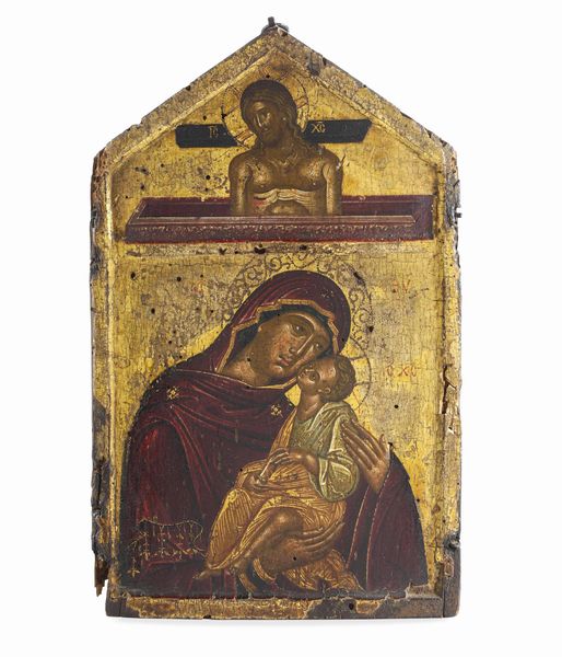 Icona fondo oro raffigurante Madonna con Bambino. Scuola veneto-cretese del XVII-XVIII secolo  - Asta Argenti da collezione | Antichi - Associazione Nazionale - Case d'Asta italiane