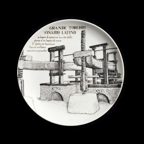 FORNASETTI PIERO (1913 - 1988) : Piatto Grande Torchio Vinario Latino  - Asta Asta 410 | DESIGN E ARTI DECORATIVE DEL NOVECENTO - CERAMICHE Online - Associazione Nazionale - Case d'Asta italiane