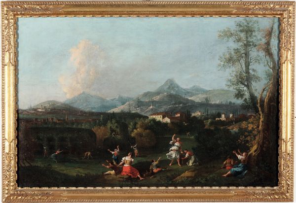 Scuola veneta del XVIII secolo Paesaggio con contadini e montagne sullo sfondo  - Asta Old Masters - Associazione Nazionale - Case d'Asta italiane