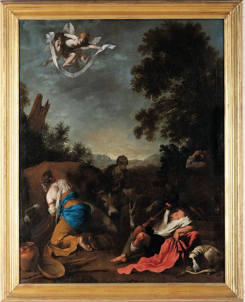 Artista  probabilmente napoletano del XVII secolo, ispirato a Jacopo Bassano Annuncio ai pastori  - Asta Old Masters - Associazione Nazionale - Case d'Asta italiane