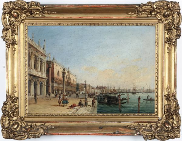 Carlo Grubacs attribuito a : Veduta di Riva degli Schiavoni a Venezia  - Asta Old Masters - Associazione Nazionale - Case d'Asta italiane