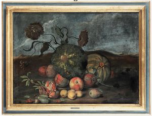 Scuola fiamminga del XVIII secolo Natura morta con frutti, ortaggi e fiori  - Asta Old Masters - Associazione Nazionale - Case d'Asta italiane