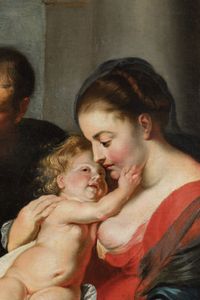 Pietro Paolo Rubens, Bottega di : Sacra Famiglia con San Giovannino e SantAnna  - Asta Old Masters - Associazione Nazionale - Case d'Asta italiane