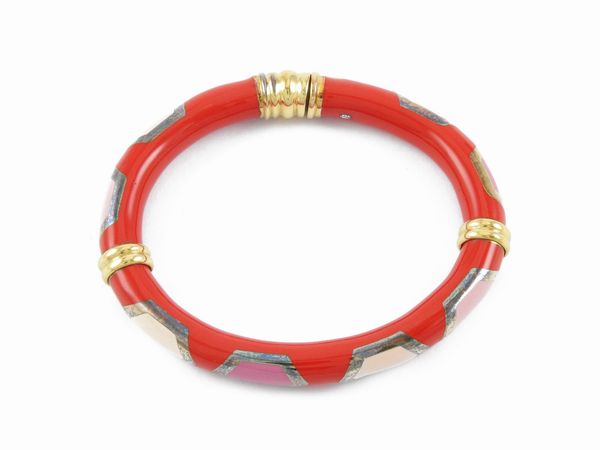 Bracciale Fidia in oro giallo e argento con smalti policromi  - Asta Gioielli e Orologi - Associazione Nazionale - Case d'Asta italiane