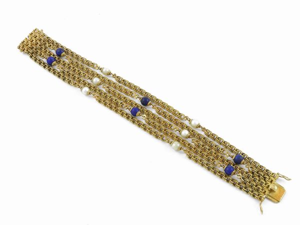 Bracciale Micheletto in oro giallo con perle coltivate e lapislazzuli  - Asta Gioielli e Orologi - Associazione Nazionale - Case d'Asta italiane