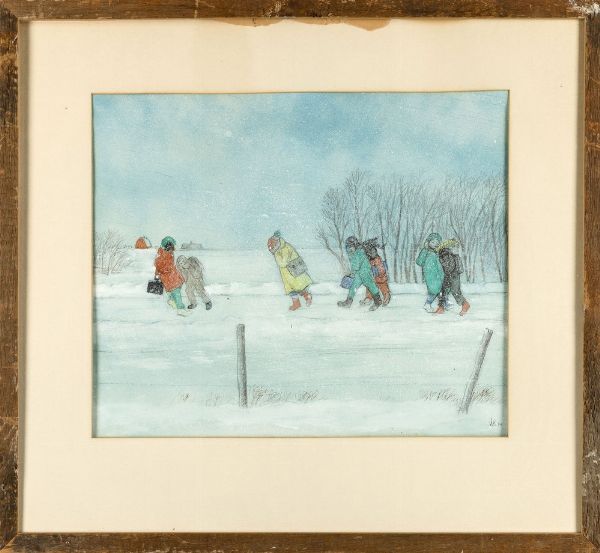 William Kurelek : Prairie school children bucking winter wind  - Asta Arte Moderna e Contemporanea - Associazione Nazionale - Case d'Asta italiane