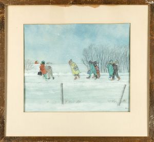 William Kurelek : Prairie school children bucking winter wind  - Asta Arte Moderna e Contemporanea - Associazione Nazionale - Case d'Asta italiane