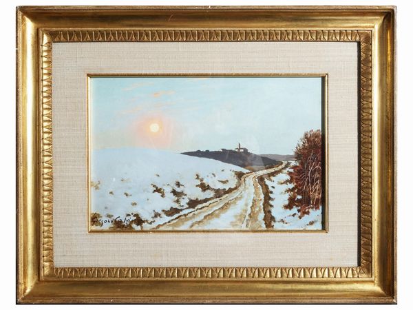 Gregorio Calvi di Bergolo : Paesaggio al tramonto 1973  - Asta Una casa al Ponte Vecchio - Associazione Nazionale - Case d'Asta italiane