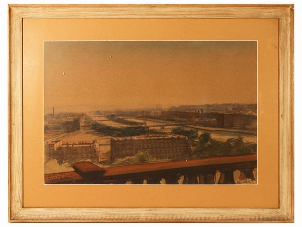 Abramo Scortecci : Parigi Panarama della Torre Eiffel - Paesaggio  - Asta Una casa al Ponte Vecchio - Associazione Nazionale - Case d'Asta italiane