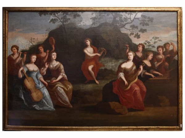 Scuola francese del XVII secolo : Apollo e le Muse  - Asta Una casa al Ponte Vecchio - Associazione Nazionale - Case d'Asta italiane