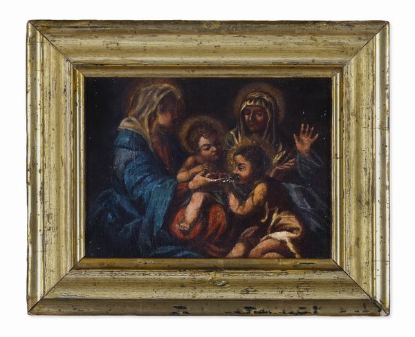 Scuola del XVII secolo Madonna con Bambino, Sant'Anna e San Giovannino  - Asta Dimore italiane - Associazione Nazionale - Case d'Asta italiane