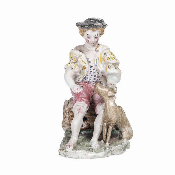Figurina di giovane con cane <BR>Liguria, XX secolo  - Asta Dimore italiane - Associazione Nazionale - Case d'Asta italiane