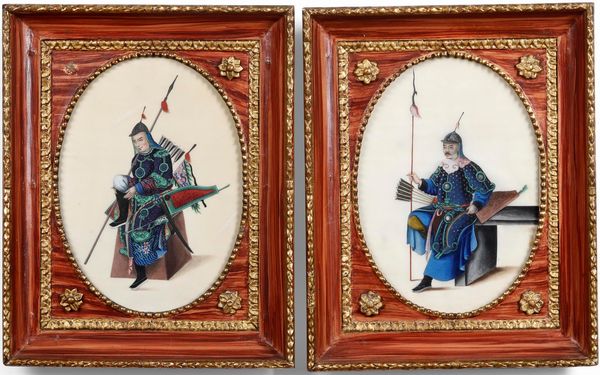 Due dipinti raffigurante arciere su carta di riso, Cina, Dinastia Qing, XIX secolo  - Asta Dimore italiane - Associazione Nazionale - Case d'Asta italiane