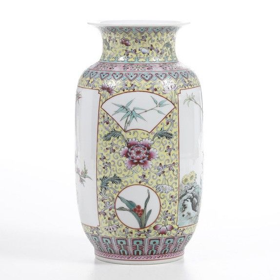 Vaso con inserto naturalistico in porcellana Famiglia Rosa, Cina, Repubblica, XX secolo  - Asta Dimore italiane - Associazione Nazionale - Case d'Asta italiane