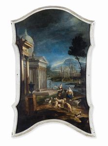 Giovanni Paolo Panini, Ambito di : Paesaggi fluviali con architetture e pastori  - Asta Dimore italiane - Associazione Nazionale - Case d'Asta italiane