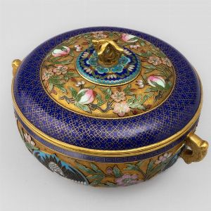 Zuppierina in smalti cloisonn e rame dorato con decori naturalistici, Cina, Repubblica, XX secolo  - Asta Dimore italiane - Associazione Nazionale - Case d'Asta italiane