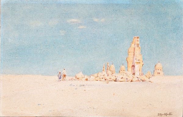 Eduardo Monteforte : Deserto con rovine  - Asta  Asta a Tempo - Antiquariato: Arredi, Icone, Dipinti Antichi e del XIX Secolo , Arte Orientale - Associazione Nazionale - Case d'Asta italiane