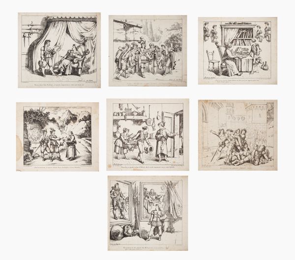 Sette litografie delle Belle Arti, dalla serie I promessi sposi di Bartolomeo Pinelli  - Asta  Asta a Tempo - Antiquariato: Arredi, Icone, Dipinti Antichi e del XIX Secolo , Arte Orientale - Associazione Nazionale - Case d'Asta italiane