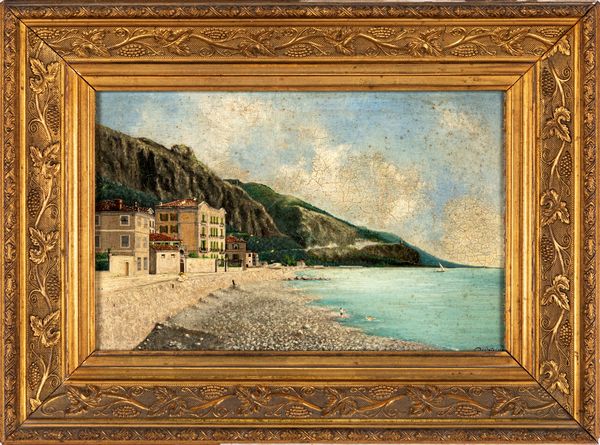 Guido Petrini : Spiaggia a Maiori  - Asta  Asta a Tempo - Antiquariato: Arredi, Icone, Dipinti Antichi e del XIX Secolo , Arte Orientale - Associazione Nazionale - Case d'Asta italiane