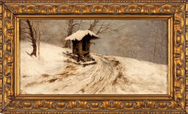 Guido Petrini : Paesaggio sotto la neve  - Asta  Asta a Tempo - Antiquariato: Arredi, Icone, Dipinti Antichi e del XIX Secolo , Arte Orientale - Associazione Nazionale - Case d'Asta italiane