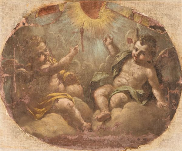 SCUOLA LOMBARDA DEL XVII SECOLO : Coppia di puttini su nubi  - Asta  Asta a Tempo - Antiquariato: Arredi, Icone, Dipinti Antichi e del XIX Secolo , Arte Orientale - Associazione Nazionale - Case d'Asta italiane