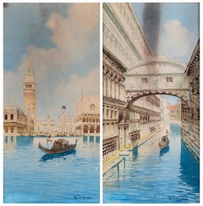 Nazareno Cipriani : a) Gondola sul Canal Grande  b) Ponte dei Sospiri  - Asta  Asta a Tempo - Antiquariato: Arredi, Icone, Dipinti Antichi e del XIX Secolo , Arte Orientale - Associazione Nazionale - Case d'Asta italiane