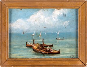Pittore della seconda metà del XIX secolo - Pescatori ad Anzio