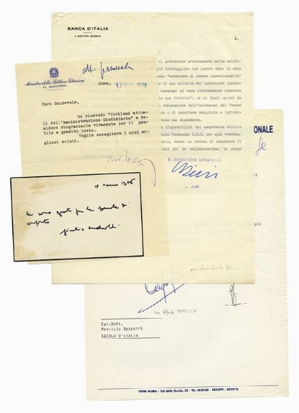 Raccolta di 185 lettere, biglietti, firme, biglietti da visita di politici.  - Asta Autografi e Manoscritti | ASTA A TEMPO - PARTE I  - Associazione Nazionale - Case d'Asta italiane