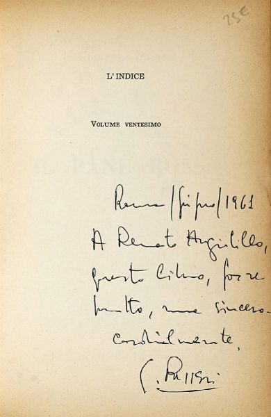 Ardengo Soffici : Firma autografa su libro Giornale di bordo (Firenze, Vallecchi 1951, esemplare n. 719).  - Asta Autografi e Manoscritti | ASTA A TEMPO - PARTE I  - Associazione Nazionale - Case d'Asta italiane