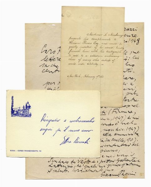 Raccolta di 84 tra lettere e biglietti con firme e dediche autografe di scrittori e giornalisti.  - Asta Autografi e Manoscritti | ASTA A TEMPO - PARTE I  - Associazione Nazionale - Case d'Asta italiane